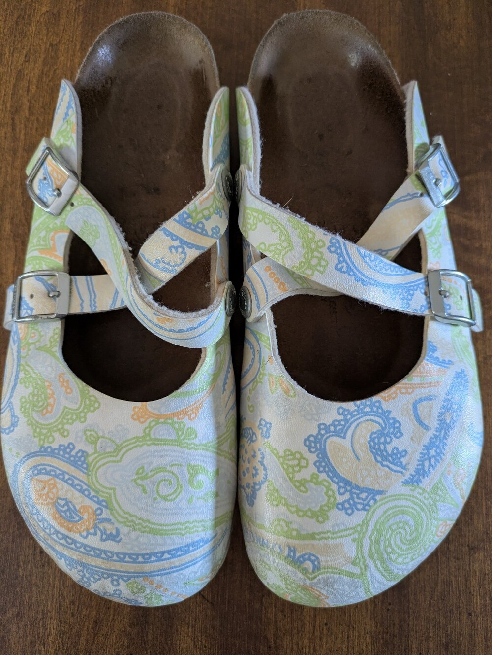 Birkenstock Birkis Maria Blue Green Paisley Clogs 7